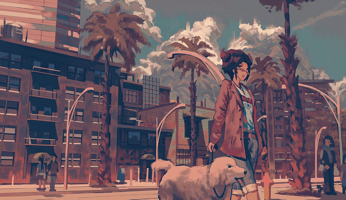 Dog Walk Anime Art, Original Character, , , Klegs