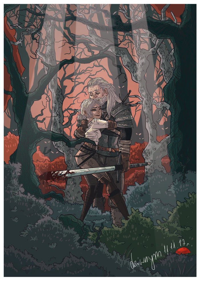 Witcher - Witcher, Geralt of Rivia, Ciri, Art, Gretel Lusky
