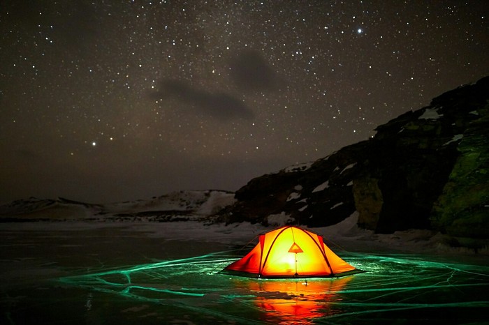 Baikal, overnight at Ogoy island. - Baikal, Winter, Night, Ice, Travels