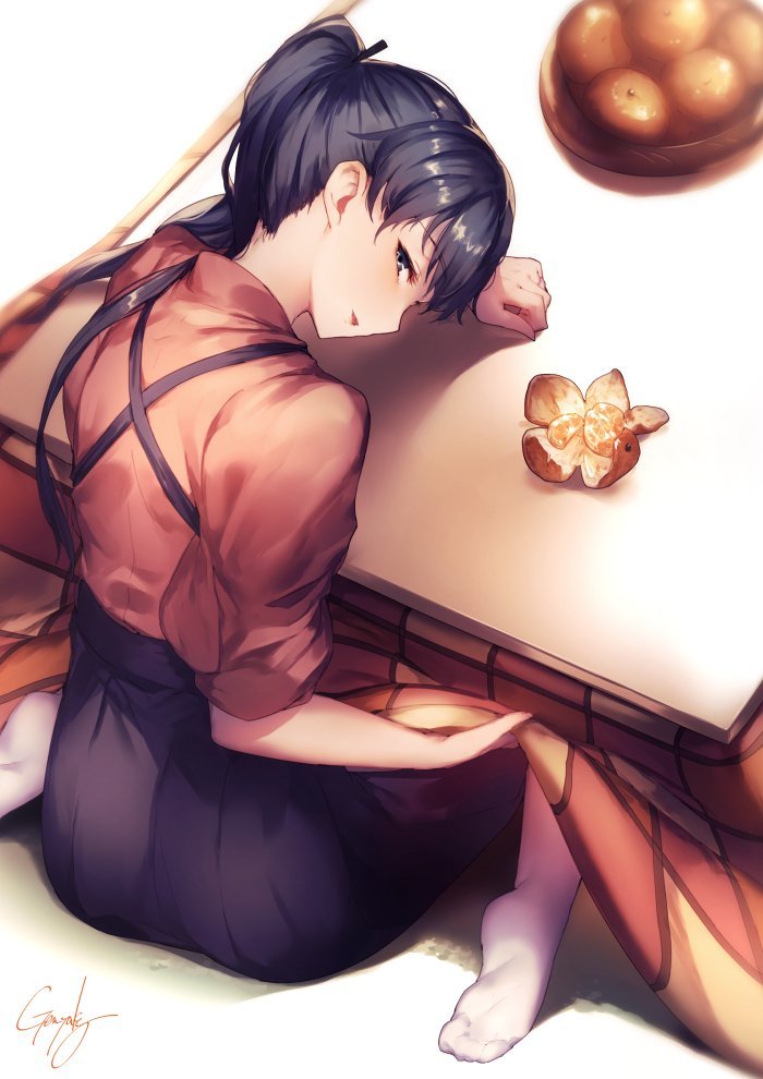 Do you want to warm up? - Kantai collection, Houshou, Kotatsu, Anime, Anime art, Tangerines