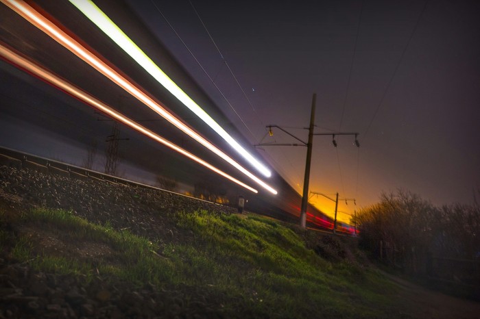 Railway - My, Long exposure, A train, Railway, Rails, Longpost