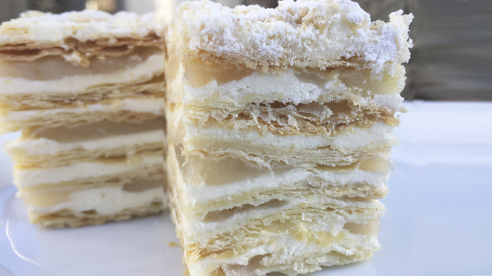 Cake Napoleon with apple layer - My, Recipe, Video recipe, Cooking, Cake, Napoleon, Yummy, Longpost