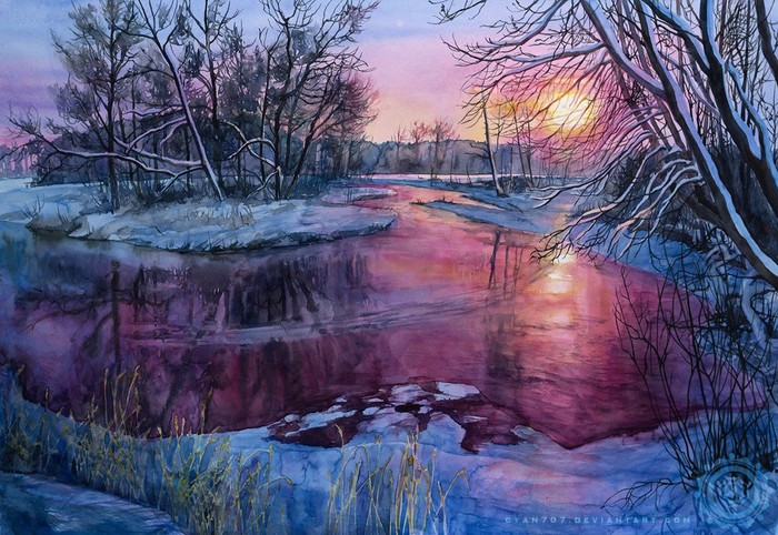 Thin Ice - Арт, Рисунок, Зима, Пейзаж, Cyan707
