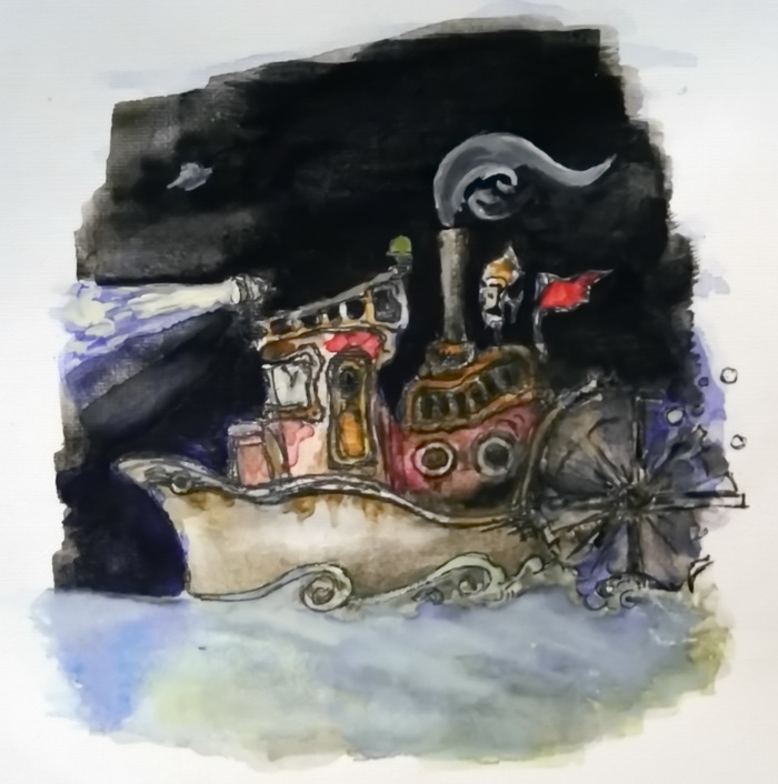 Ship in the night. - My, Images, , Watercolor