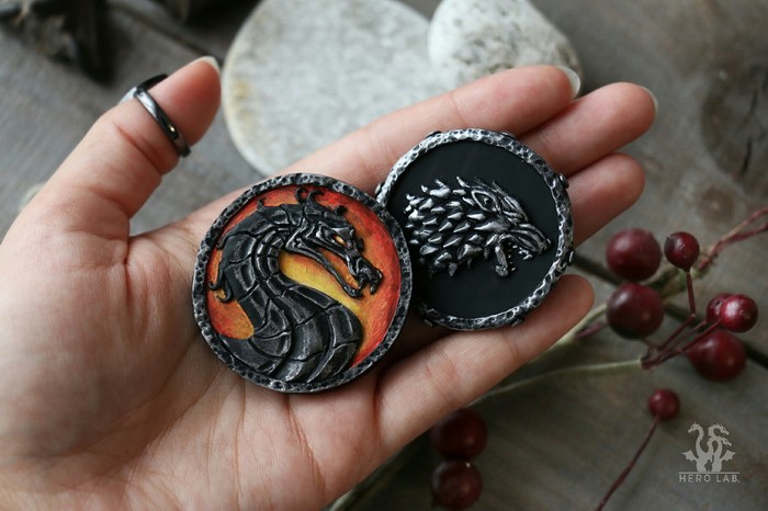 Badges for PliO and MK - My, My, Handmade, Icon, Mortal kombat, PLIO, Winterfell, Polymer clay, Longpost