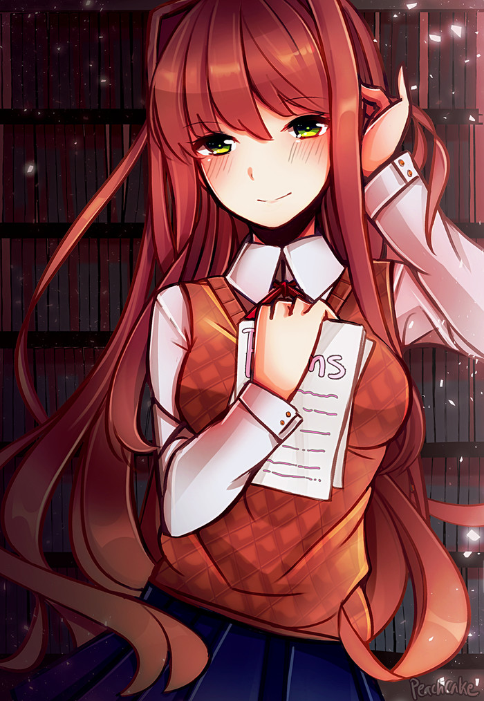 Monika - Аниме, Не аниме, Арт, Anime Art, Визуальная новелла, DDLC, Doki Doki Literature Club, Monika