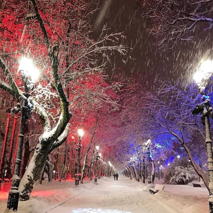 Засыпанный снегом Страстной Бульвар - Москва, Вечерняя Москва, Ночная Москва, Фотография