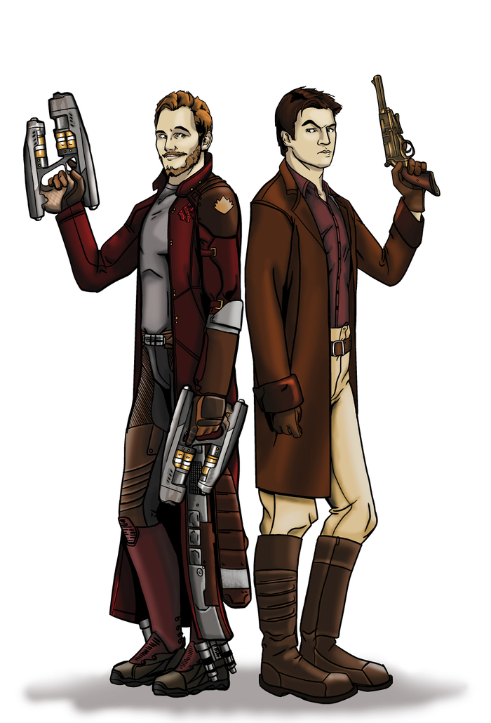 Star-Lord and Captain Tight Pants - Serenity, Crossover, Guardians of the Galaxy, Malcolm Reynolds, Star lord, Art, The series Firefly
