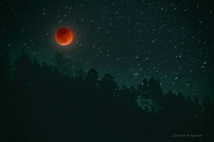 Lunar eclipse 01/31/2018. Gorny Altai - Moon eclipse, Mountain Altai, Night, Beautiful, Altai Republic