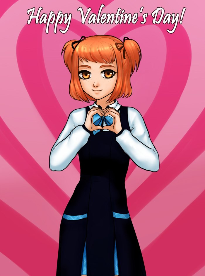 Anyuta also wants to give you a Valentine! - Anime, Not anime, Anna, Little green girl, Visual novel, Anime art, , Valentine's Day