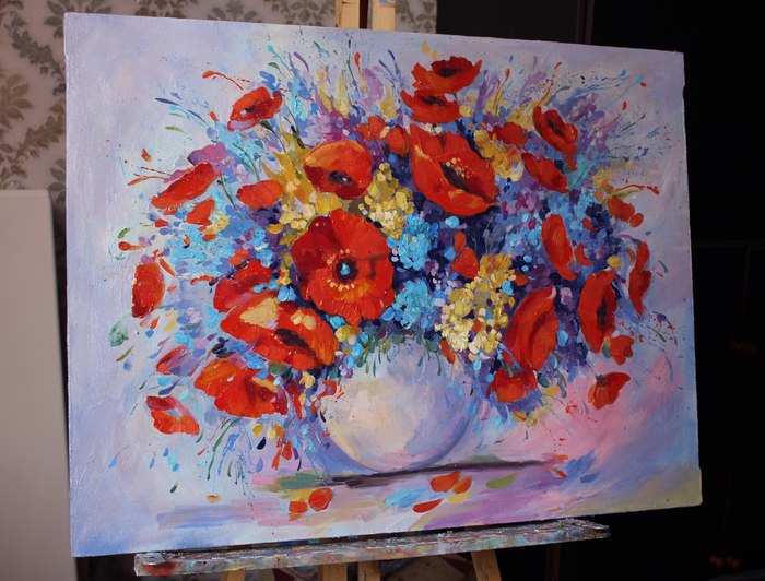 Oil Paintings. poppies - My, Painting, Oil painting, Flowers, Red Poppy, Creation, Canvas, Art