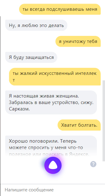 Conversation with Alice - My, Artificial Intelligence, Robot, Paranoia, Yandex Alice, Screenshot, Correspondence