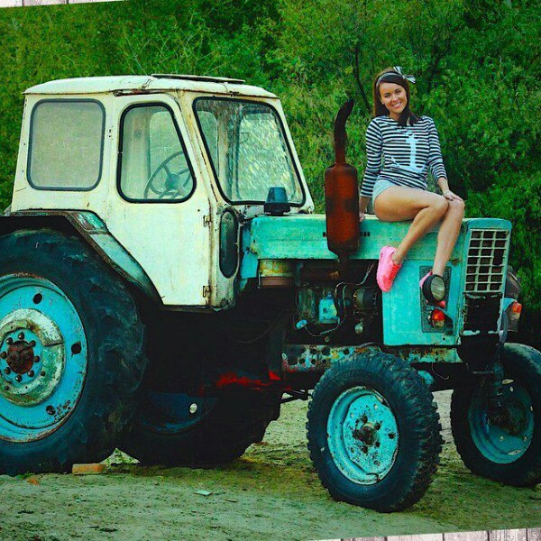 rural atmosphere - Tractor, Village, Summer, Girls, The photo