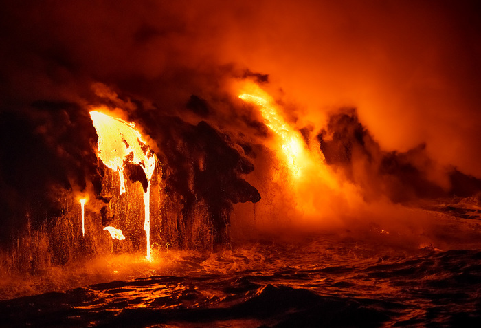 Вода и лава
 - Гавайи, Вулкан, Остров, Лава, Вода, Фотография, Вулкан Килауэа