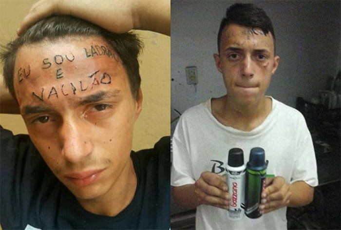 Парня с татуировкой "Я вор и идиот" на лбу арестовали за кражу дезодоранта