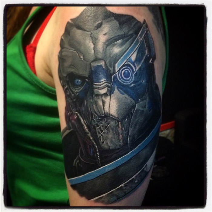 Начало рукава по любимой игруле - Моё, Mass Effect, Тату, Tattoo, Гаррус, Фотография