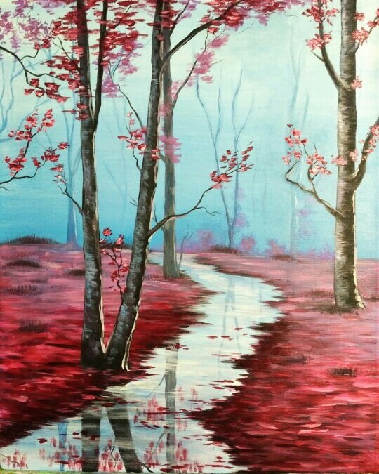 Crimson Forest - My, Forest, Acrylic, Canvas