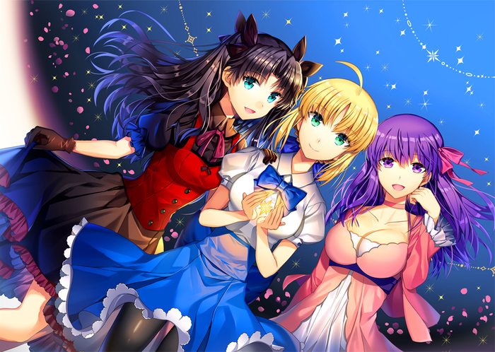 Fate Art - Аниме, Anime Art, Fate, Fate-Stay Night, Tohsaka Rin, Saber, Artoria Pendragon, Matou Sakura