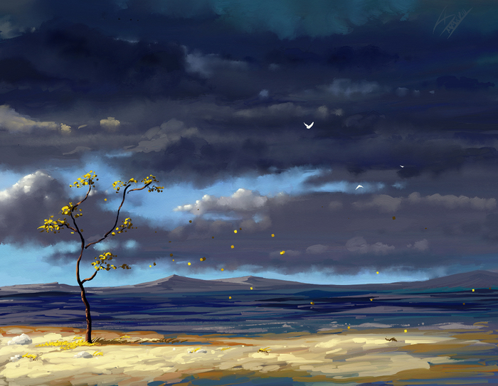 The storm is coming - My, Storm, Desert, Digital drawing, Artrage, Sky, Drawing, Landscape