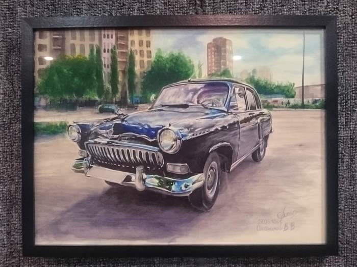 Retro car №3 (watercolor/A3 paper) - My, Auto, Watercolor, Painting, Painting, Retro, Classic, Volga, Nostalgia, Longpost