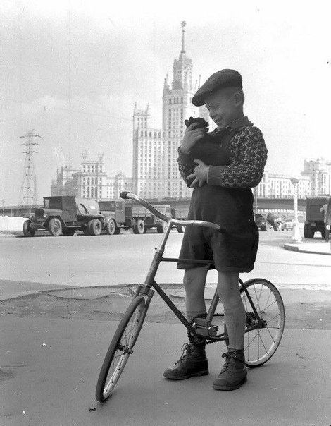 Sincere happiness. - Moscow, Children, cat, The photo, Old photo, Childhood