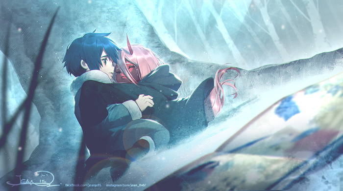 Darling - Darling in the Franxx, Zero Two, Hiro, Аниме, Anime Art, Jeanis