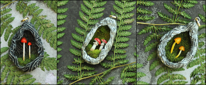 Mushrooms and handmade moss =) - My, Mushrooms, Moss, Needlework without process, Polymer clay, Forest, Fly agaric