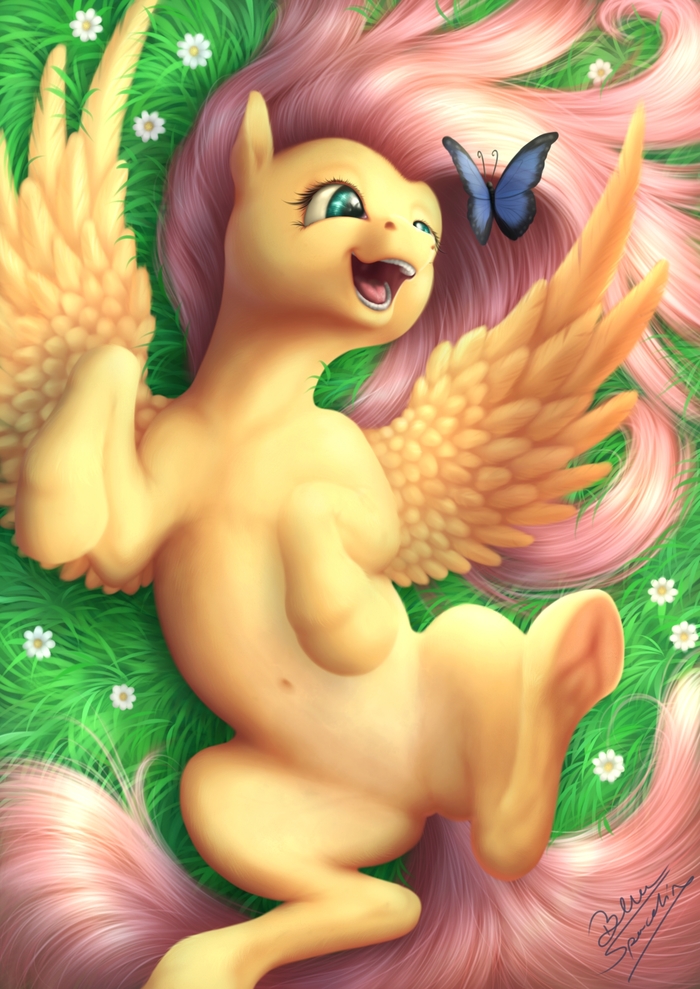 Happy Flutters My Little Pony, Fluttershy, Bluespaceling