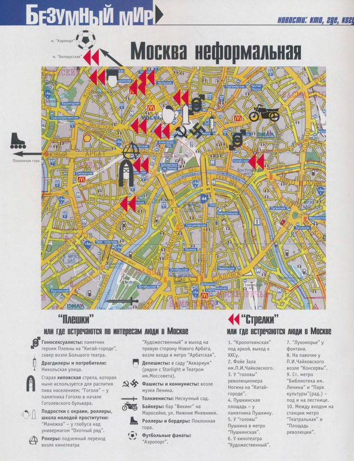 Subcultural map of Moscow. From OM magazine. 1999 - Cards, Moscow, Magazine