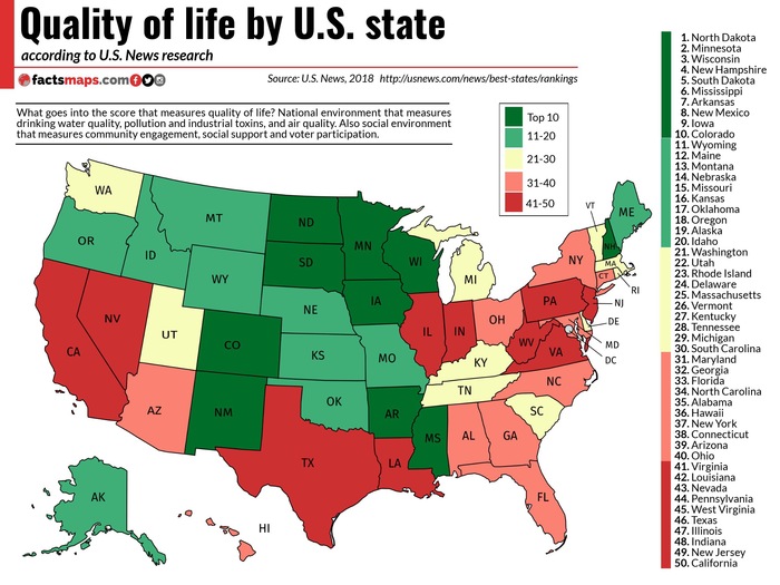 Качество жизни по штатам в США - США, Статистика, Инфографика