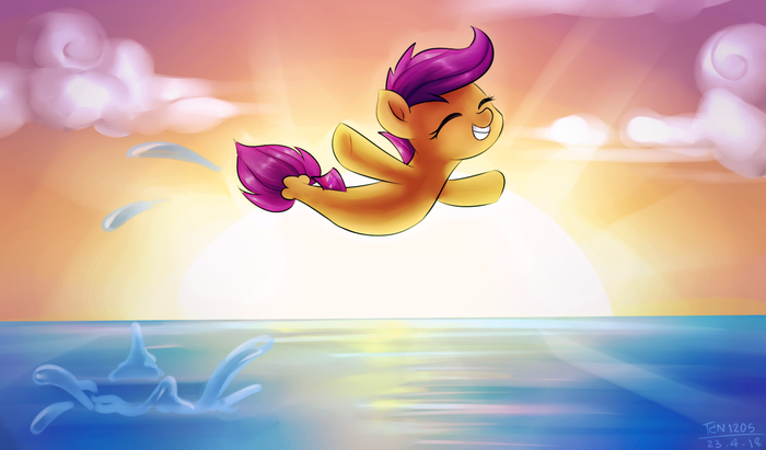 Fly above the sea My Little Pony, Scootaloo, Seapony, Looknamtcn