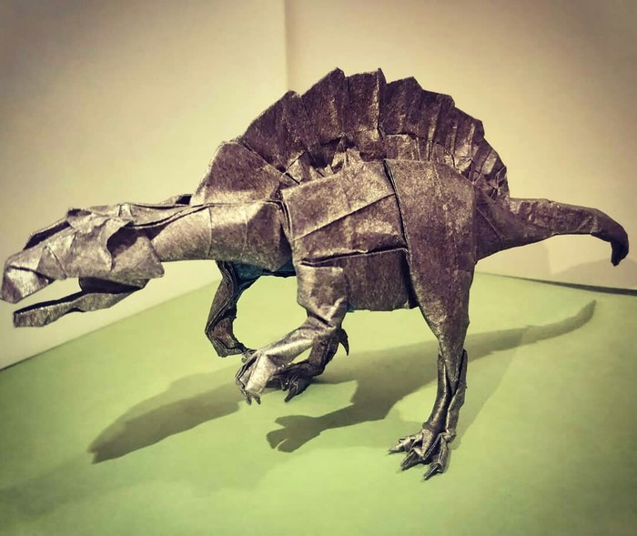 Spinosaurus (Satoshi Kamiya) - Лига оригами, Сатоши Камия, Бумага, Оригами, Динозавры, Моё, Длиннопост