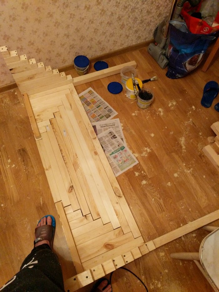 Do-it-yourself bed made of timber - My, Bed, Beams, Dad, With your own hands, Longpost, Father