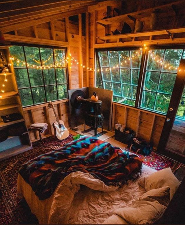 Cozy room - Room, Cosiness, Guitar, Bed, Forest, Window