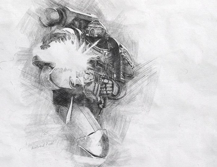 Space Marine Sketch Warhammer 40k, Wh Art, , 