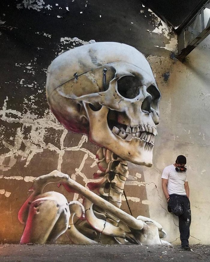 How alive - Street art, The photo, Drawing, Scull, Bones