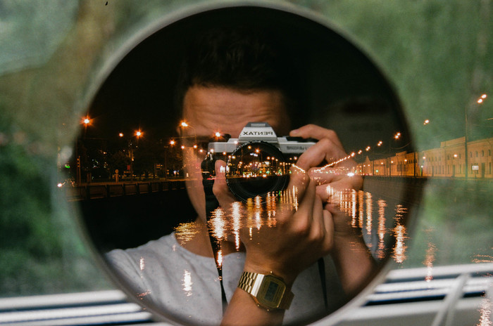 A self-portrait is not a selfie. - My, Self-portrait, Multiple exposure, Pentax, Mirror, Obvodny Canal, Film
