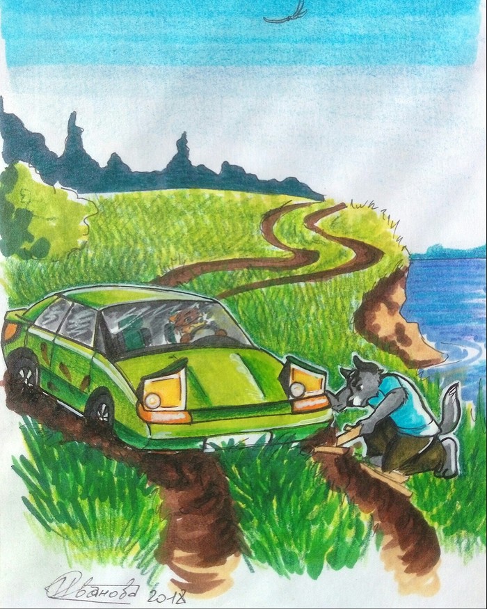 Fishing is a difficult test - Longpost, Jukart, Illustrations, , Off road, Drive, Furry, My, Auto