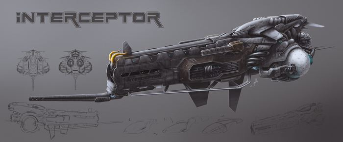 Interceptor spacecraft - My, , Illustrations, Video, Spaceship, Interceptor, Photoshop, Drawing, Digital drawing, Process