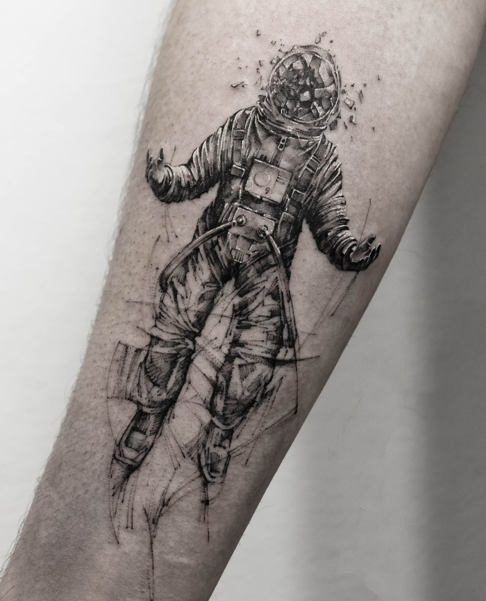 in space - My, Space, Космонавты, Tattoo, Realism, Graphics