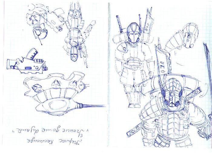 Sketches for a fictional universe (sketches) techno-samurai, equipment, weapons. - My, 121703, , Longpost