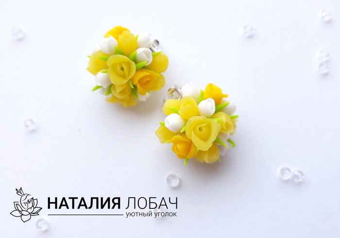 Stud Earrings - My, Polymer clay, Earrings, the Rose, Flowers, With your own hands, Лепка