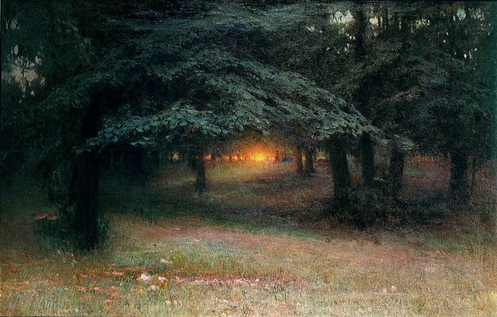 Sunset in the forest. Ivan Trush - Painting, Art, Nature