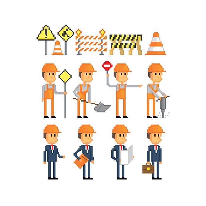 Pixel icons about road works - Pixel Art, Icons, My