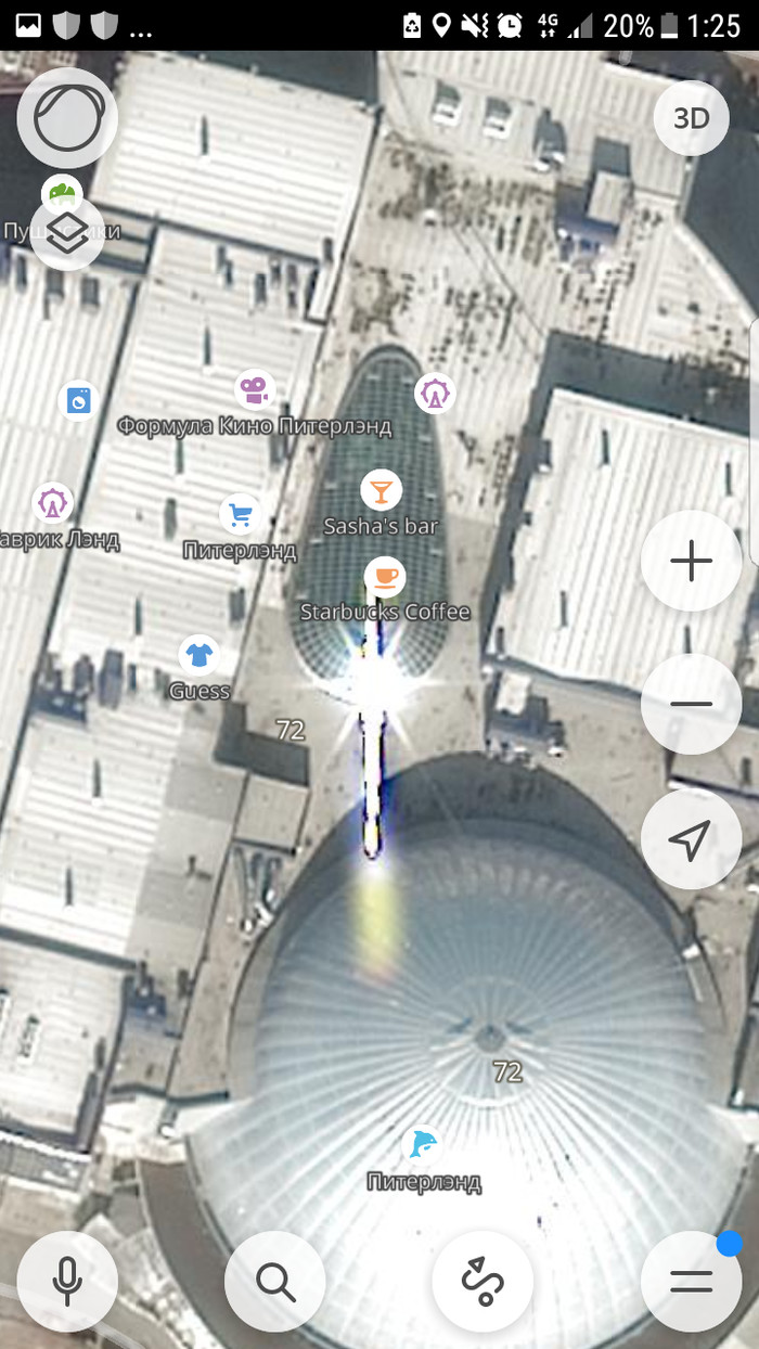 Cigar-shaped sparkling object over Peterland - UFO, Satellite, Aerial photography, Yandex maps, Longpost, Peterland, Saint Petersburg, Glare, Screenshot