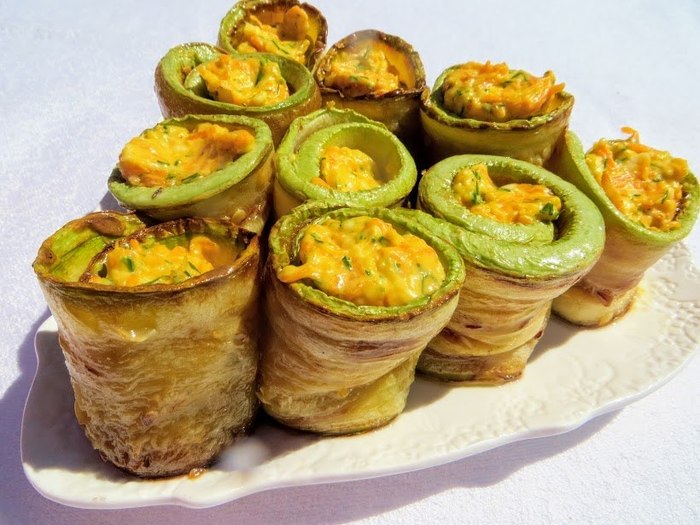 Zucchini rolls, super filling - My, Food, Yummy, cooking, Snack, Longpost, Video recipe, Recipe, Other cuisine, Preparation, Video
