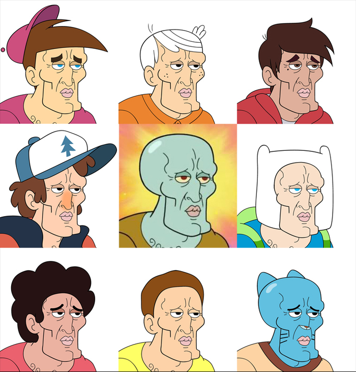 Squidward Style - Cartoon characters, The Amazing World of Gumball, Dipper, Morty, Marco, Finn, Steven, Squidward, Dipper pines, Finn the human