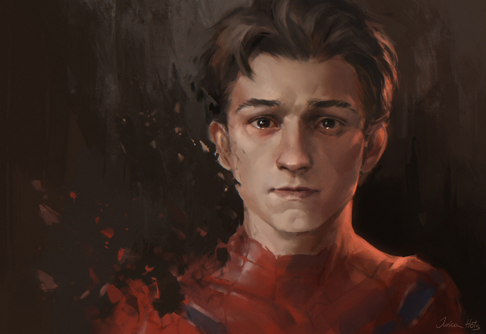 I don't feel well, Mr Stark.. - My, Spiderman, Marvel, Tom Holland, Drawing, Digital drawing, Portrait, Spoiler, Avengers