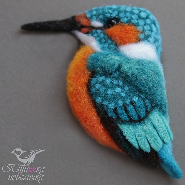 Brooch - kingfisher. Dry felting. - My, Needlework, Handmade, With your own hands, Brooch, Wallow, Decoration, Needlework without process, Longpost