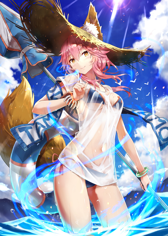 Tamamo no mae - Anime, Anime art, Fate, Fate grand order, Tamamo no mae, Gabiran, Swimsuit